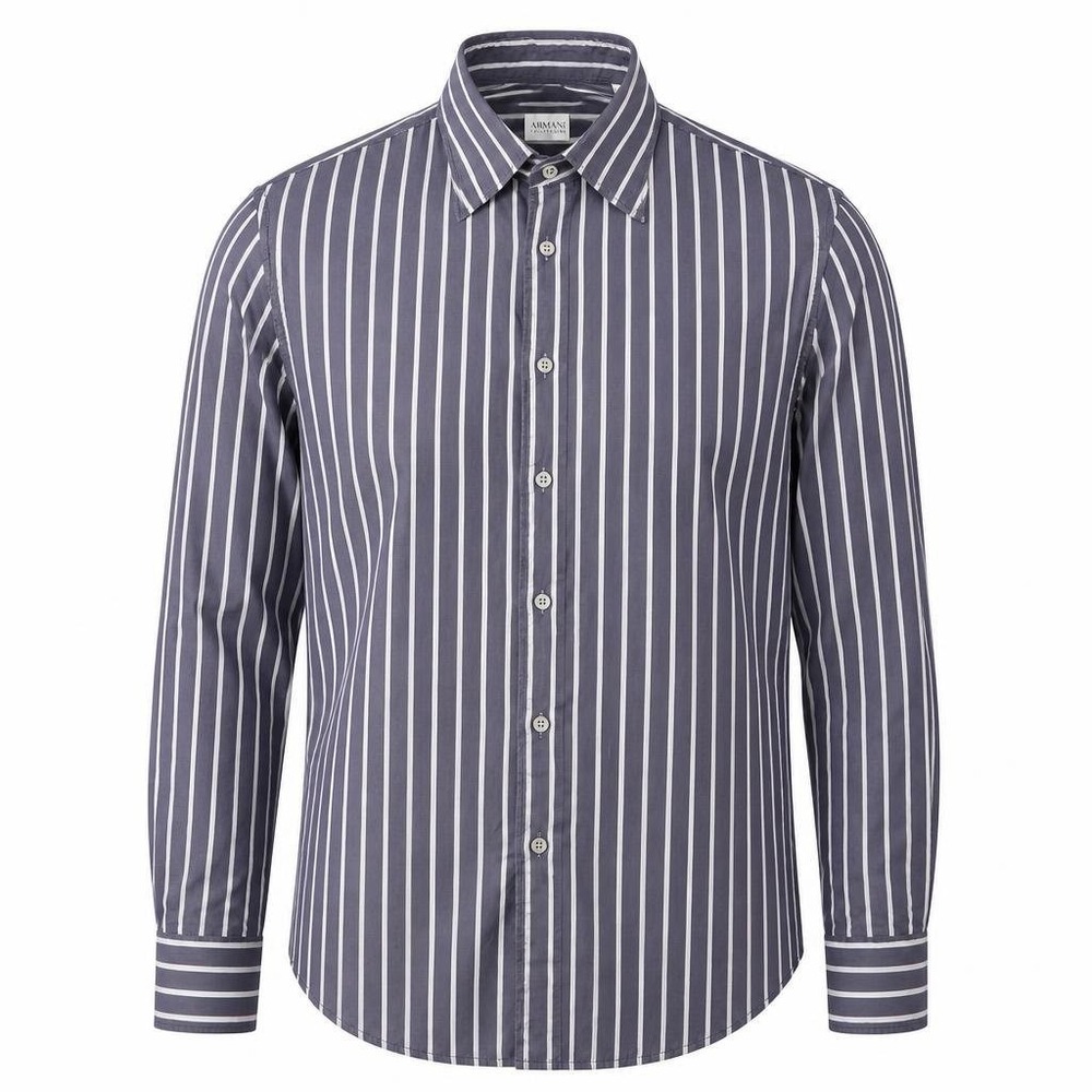 Armani Collezioni Shirt Mens XXL Blue Striped Long Sleeve Luxury Minimalist